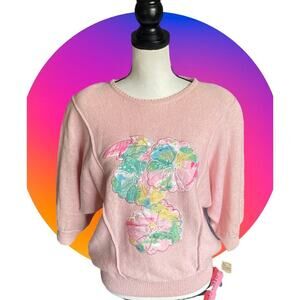 Vintage 80s  Gayle DEADSTOCK Pink Flower Sweater NWT L 10